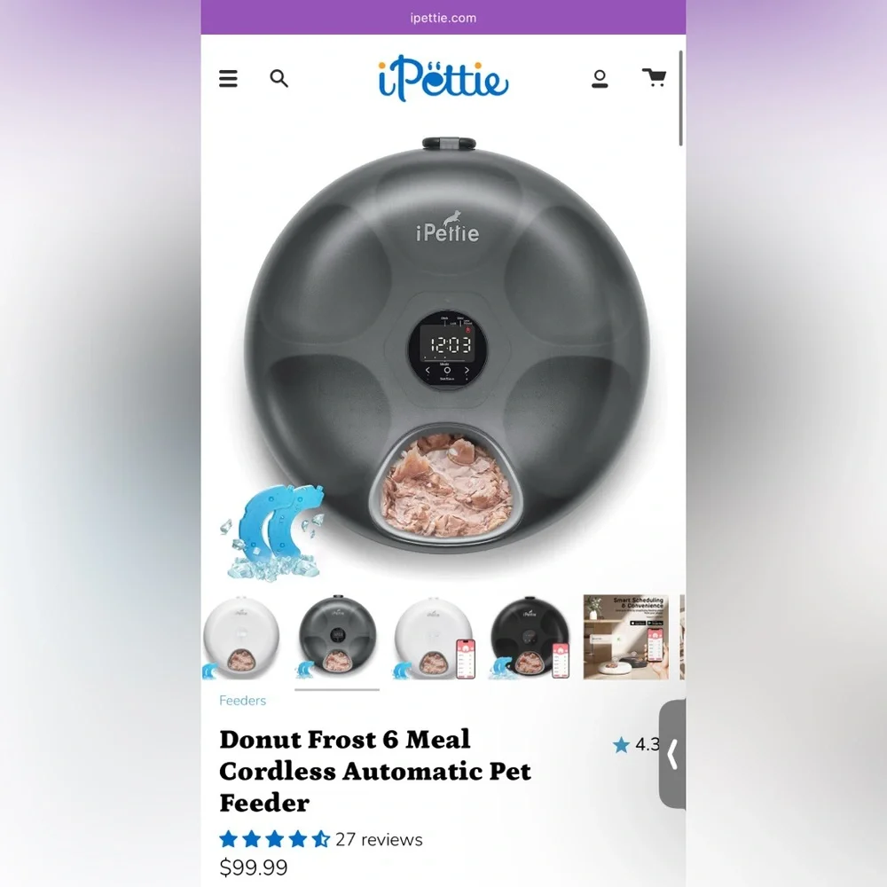IPettie Donuts Frost 6 Meal Cordless Automatic Pet Feeder - Gray